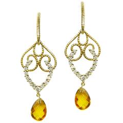 Citrine Diamond Gold Earrings