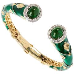 Stambolian Green Enamel Tsavorite Gold Bangle Bracelet 6