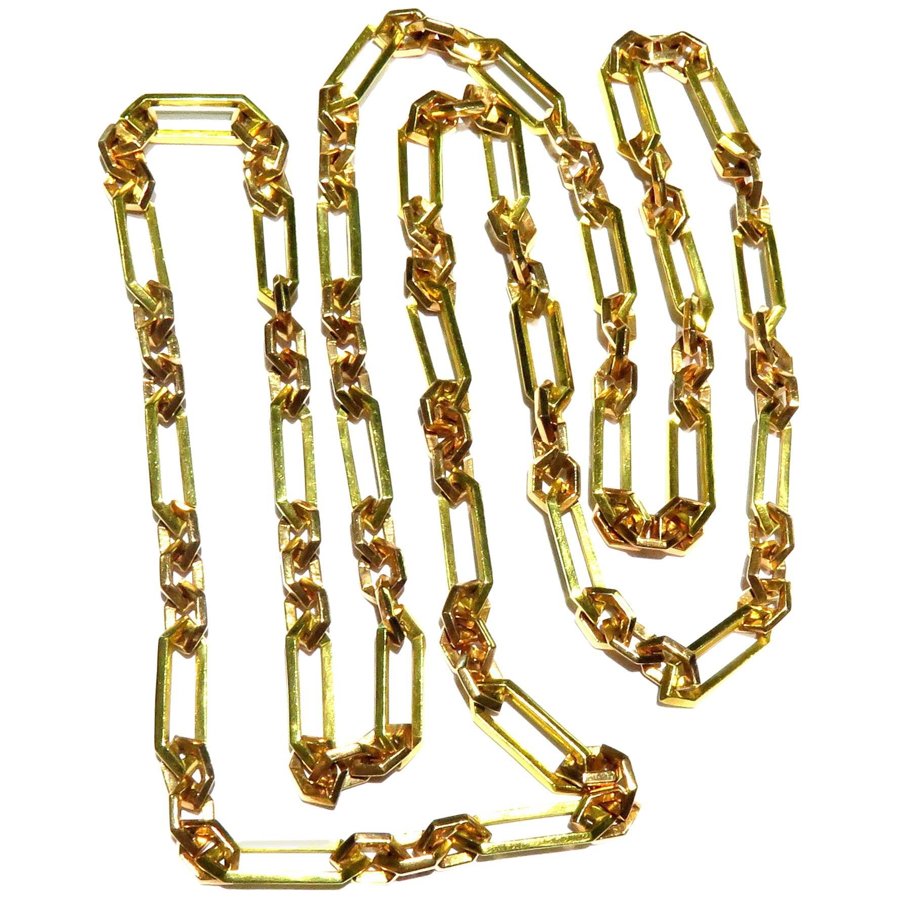 1940s Architectural Long Rose and Yellow Gold Chain Necklace