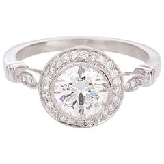 1.22 Carat Old European Cut Diamond Halo Platinum Engagement Ring 8