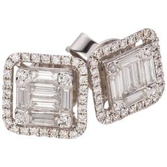 Baguette Cut Diamond Cluster Stud Earrings 1