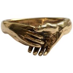 Gold Figural Clasped Hands Sculpture Lovers Friendship Studio Band Vintage Ring