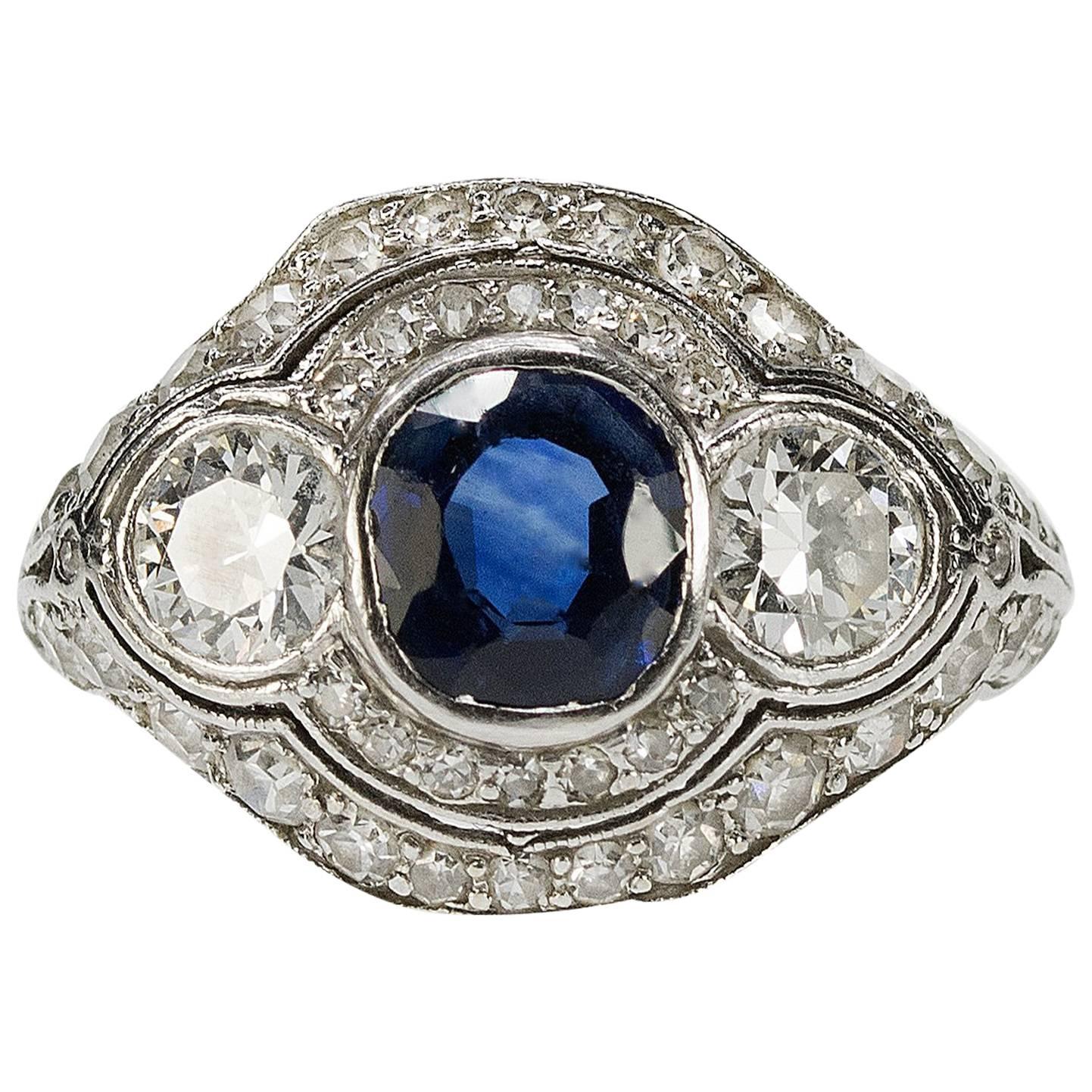 Art Deco AGL Certified Unheated Sapphire Diamond Platinum Ring