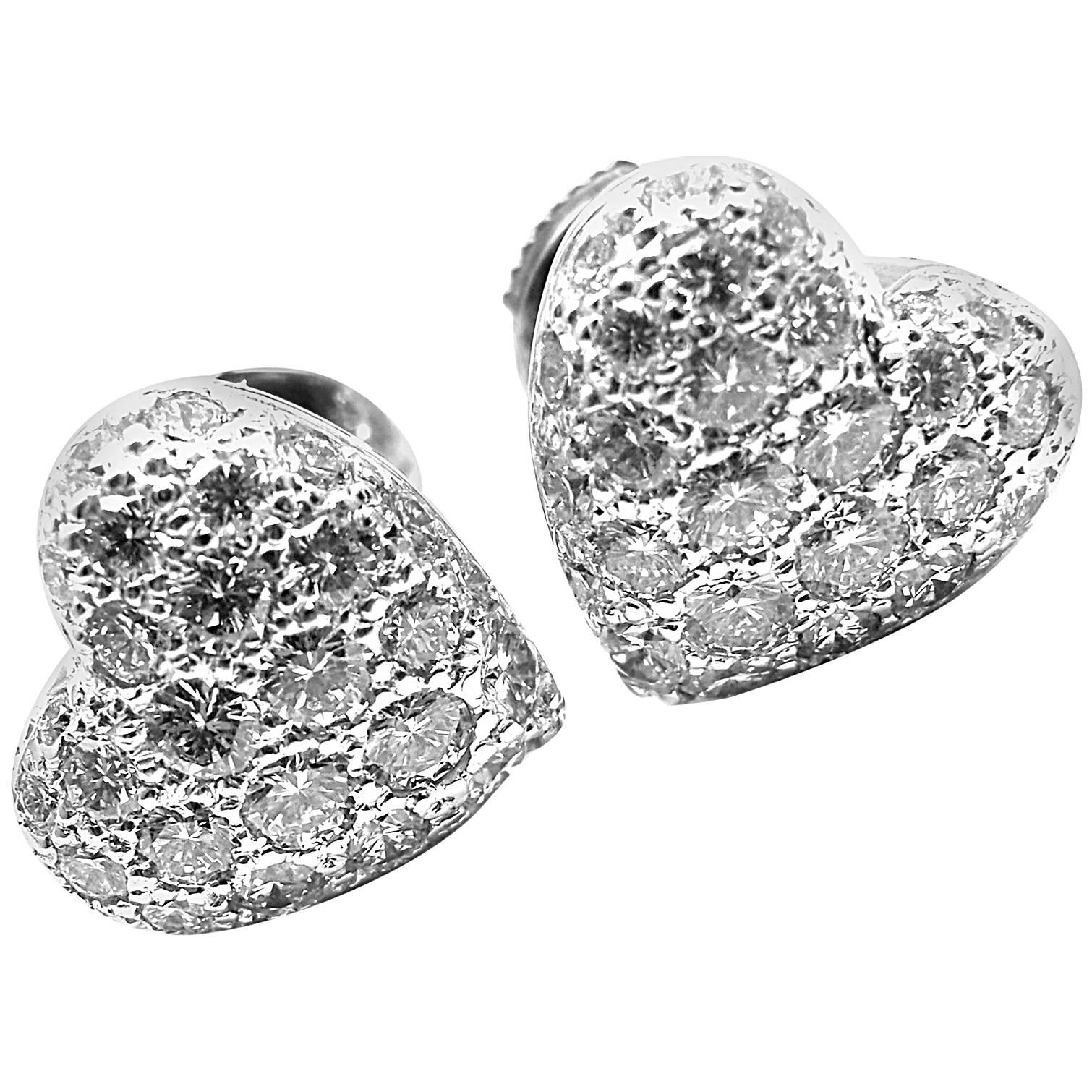 Cartier 1.5 Carat Pave Diamond Heart White Gold Earrings