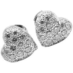 Cartier 1.5 Carat Pave Diamond Heart White Gold Earrings