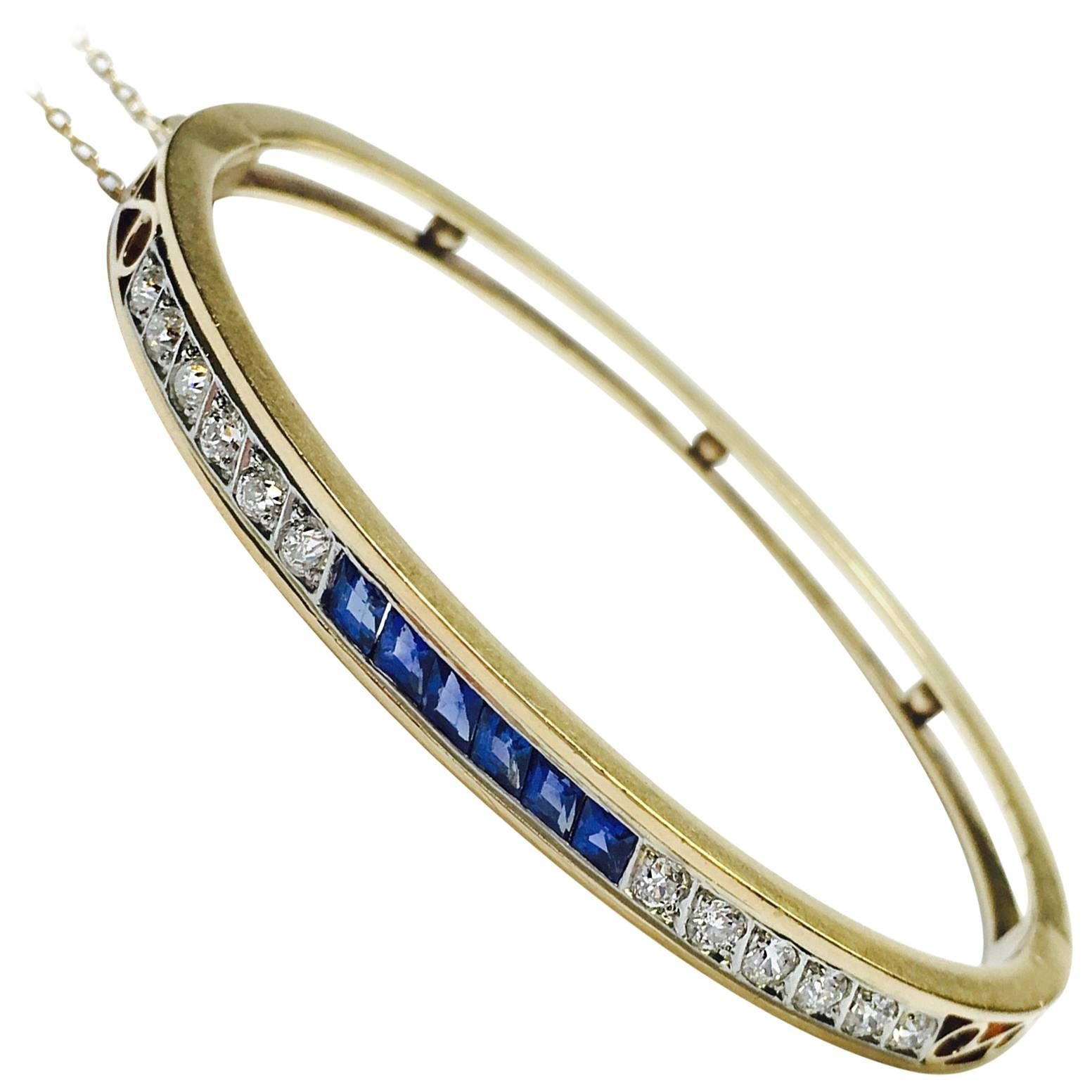 Sapphire Diamond Gold Bangle Bracelet