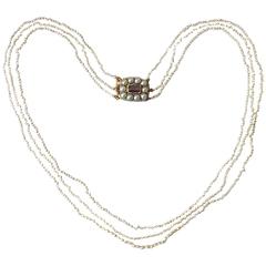 Georgian Gold Three Row Seed Pearl Choker Necklace