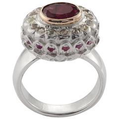 Mikasa Pink Tourmaline Diamond 18 Karat Gold & Silver Ring 7
