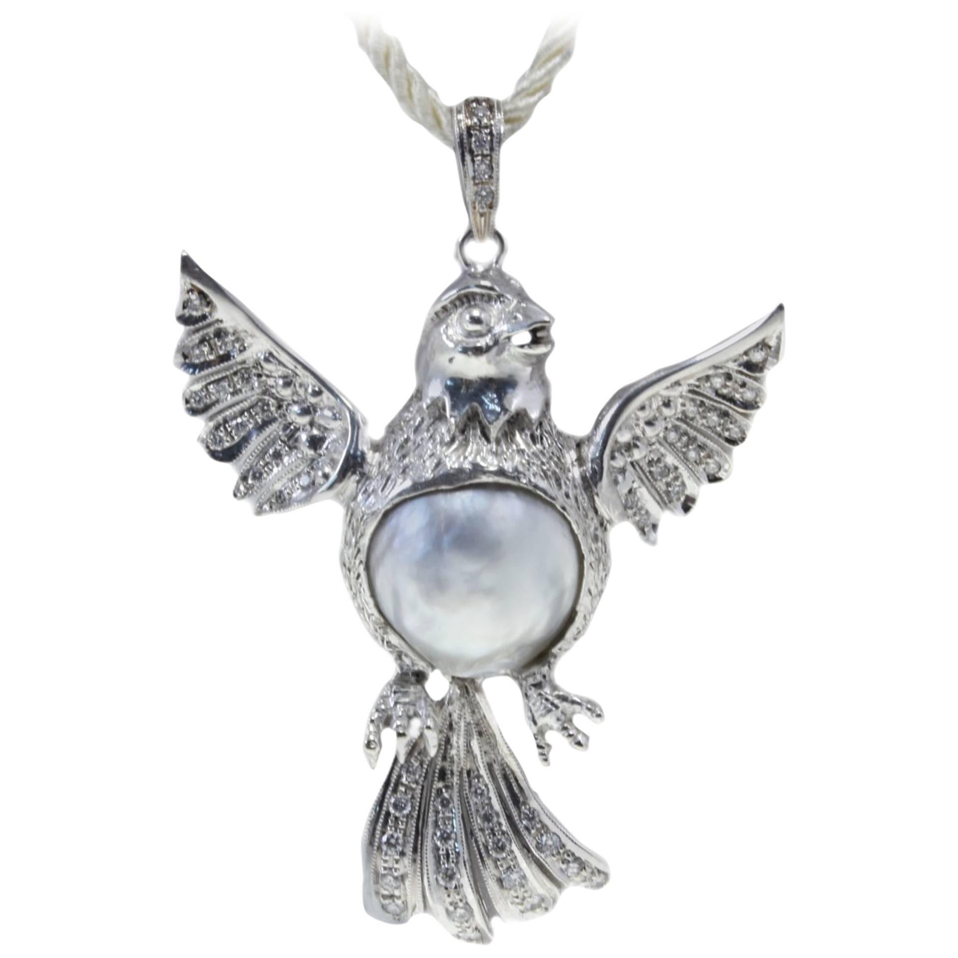  Gold Diamond Pearl Pendant For Sale