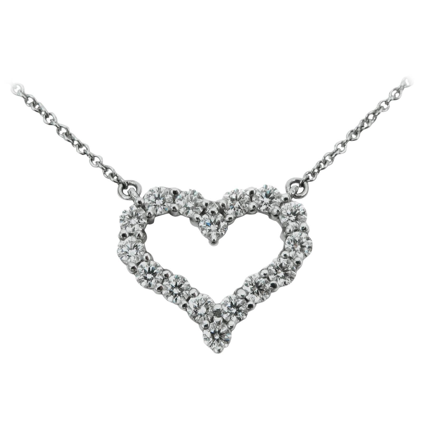 Tiffany & Co. Diamond Platinum Heart Pendant Necklace