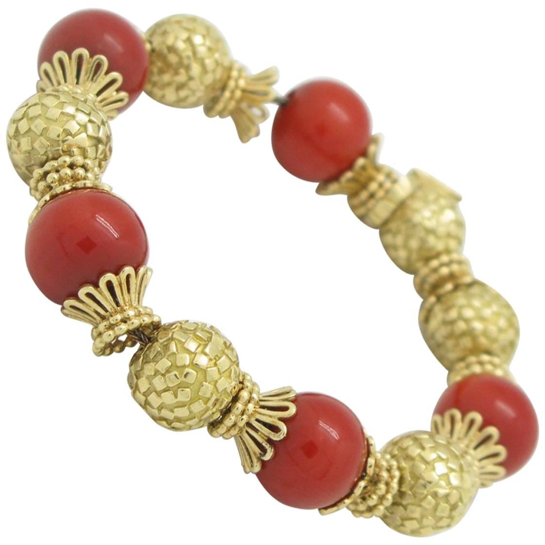 Coral Gold Bead Yellow Gold Bracelet