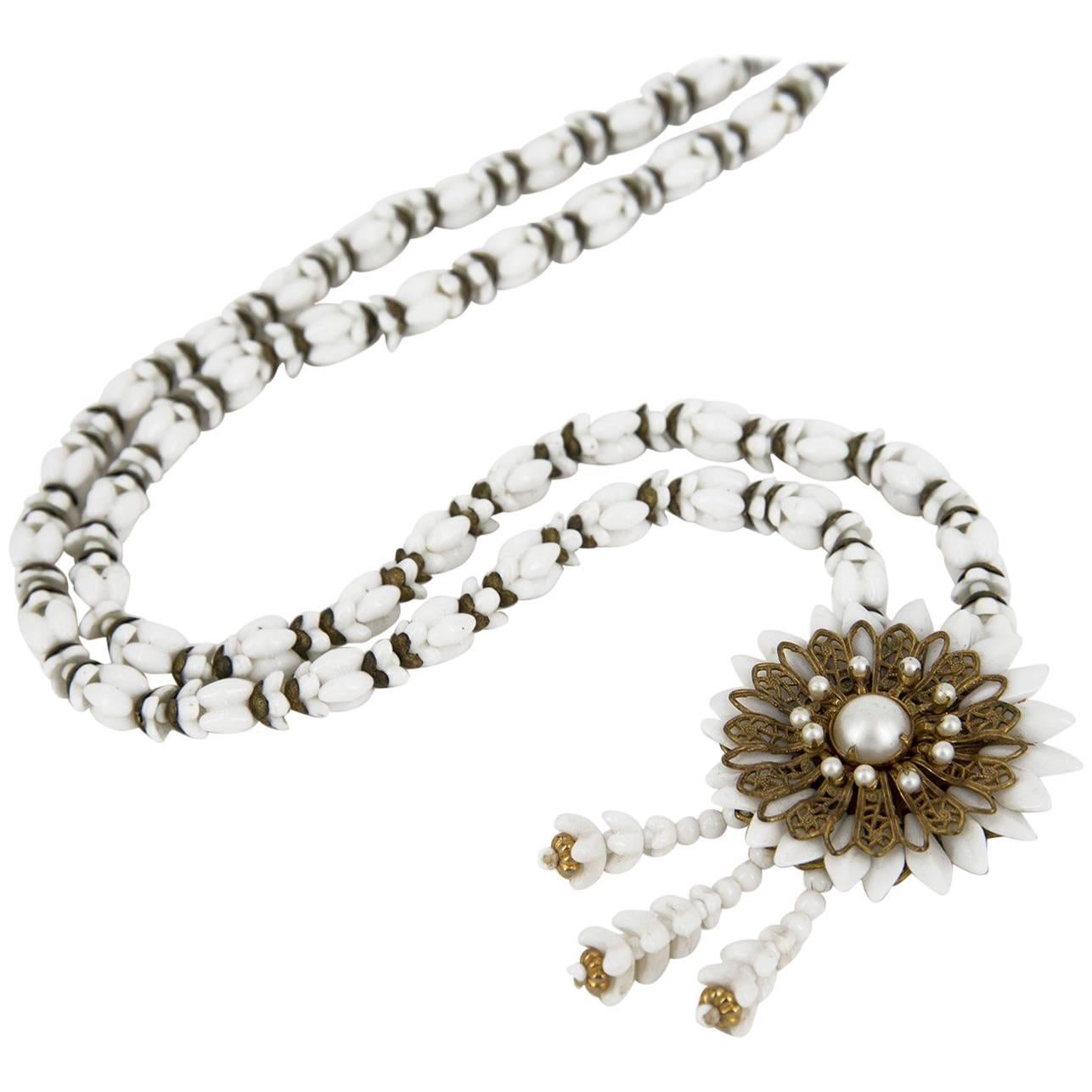 1940s Miriam Haskell White Beaded Necklace For Sale