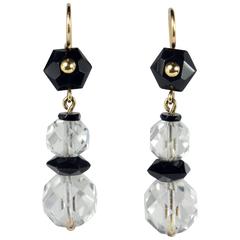 Art Deco Onyx Rock Crystal Gold Drop Earrings, circa 1920 3
