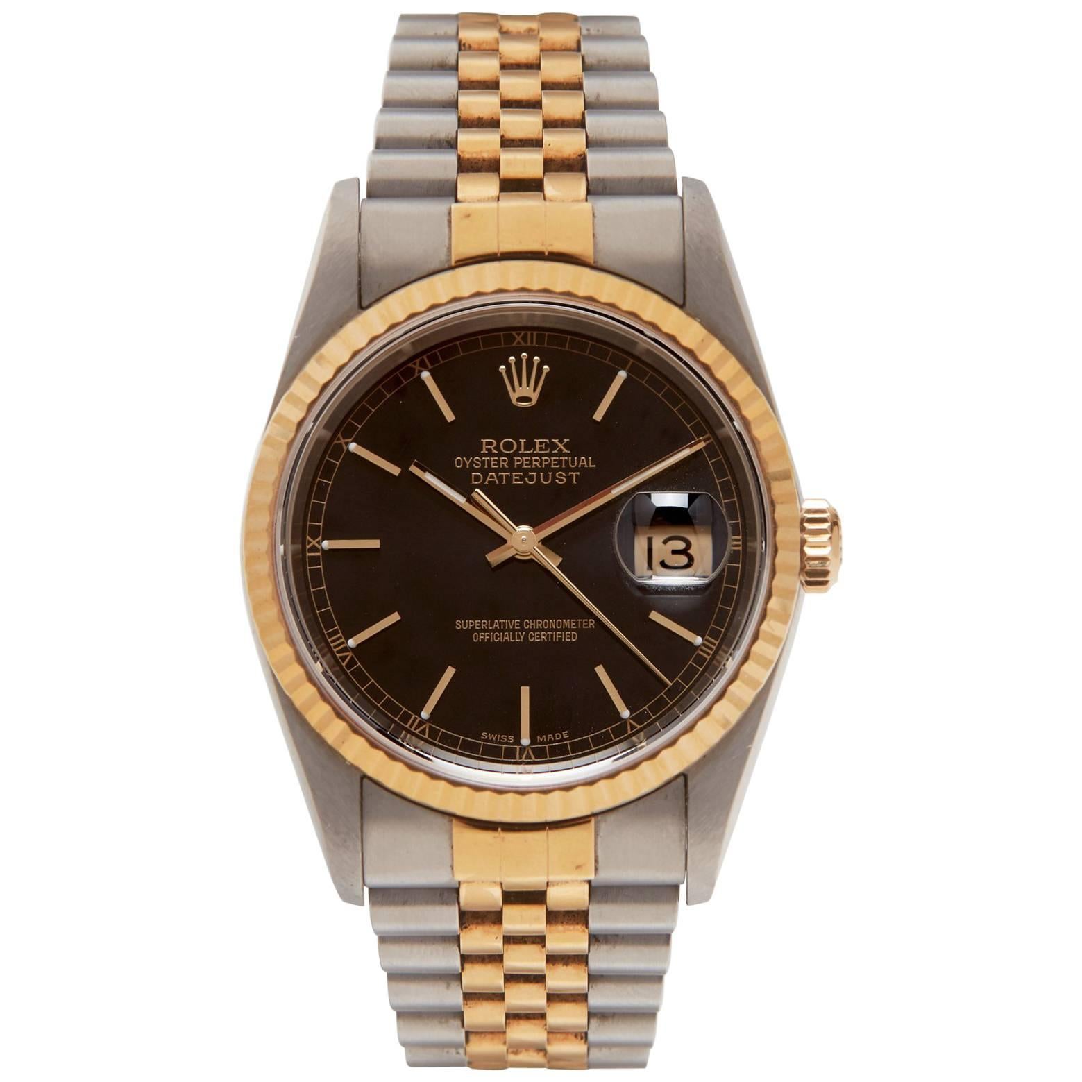 Rolex Gold Stainless Steel Oyster Perpetual Datejust Wristwatch Ref 16223