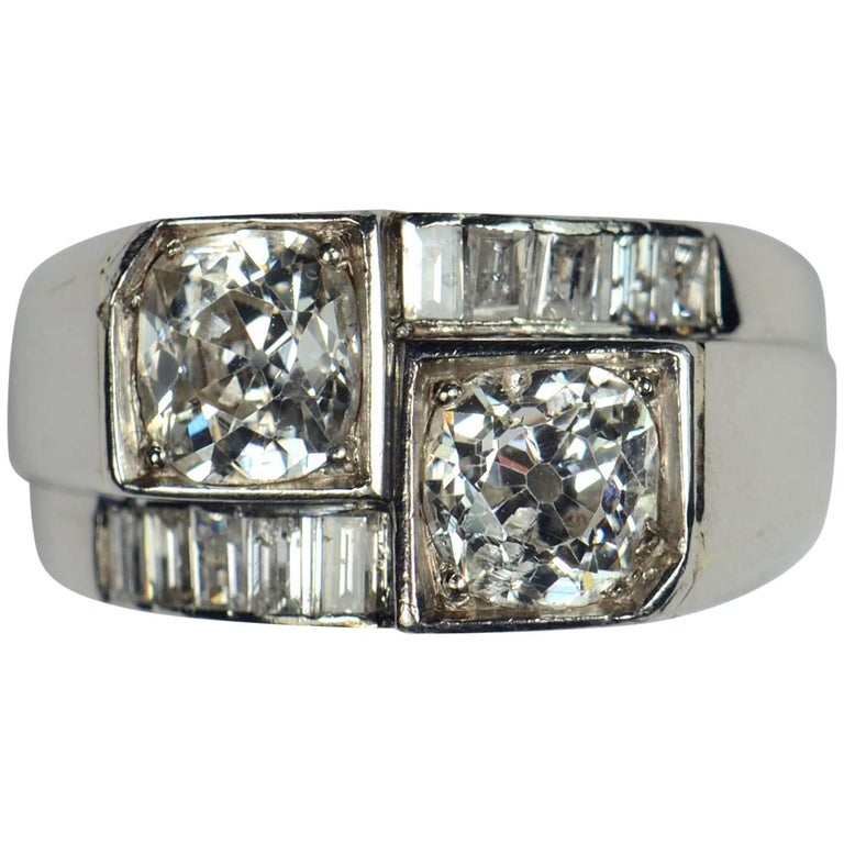 French Art Deco Modernist Diamond Platinum Crossover Ring at