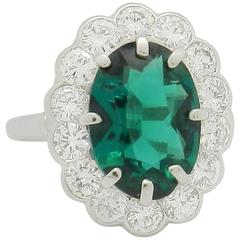 Green Tourmaline Diamond White Gold Ring