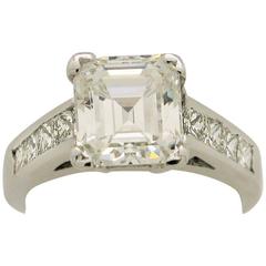 3.05 Carat GIA Certified Emerald Cut Diamond White Gold Engagement Ring 12