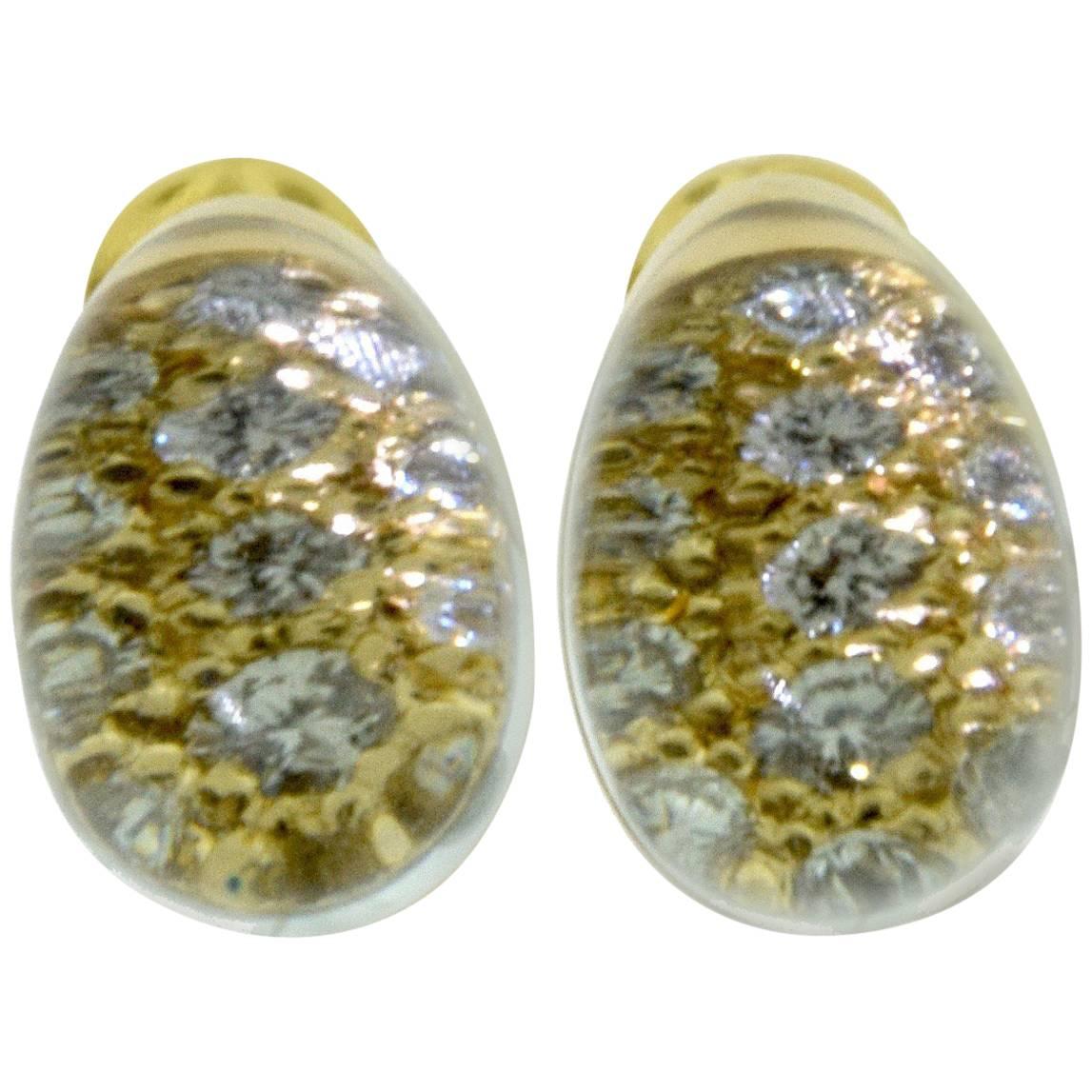 Cartier "Myst De Cartier" Gold Rock Crystal Earrings with Diamond