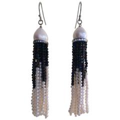 Marina J Black Spinel and Pearl Tassel Earrings and White Gold Wire