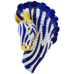 Van Cleef & Arpels Diamond Lapis Lazuli Emerald 18 Karat Gold Zebra Brooch 2