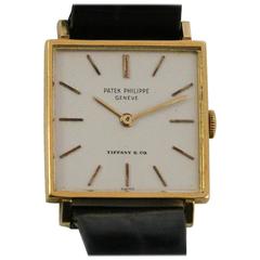 Patek Philippe Tiffany & Co. Yellow Gold Square Face Freccero Manual Wristwatch 12