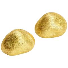 Yvel Yellow Gold Stud Earrings Satin Brushed 18 Karat Yellow Gold 