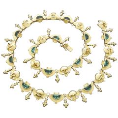 1920er-1930er Jahre Ernst Treusch Art Deco Turmalin Diamant Gold Robotermaske Halskette 