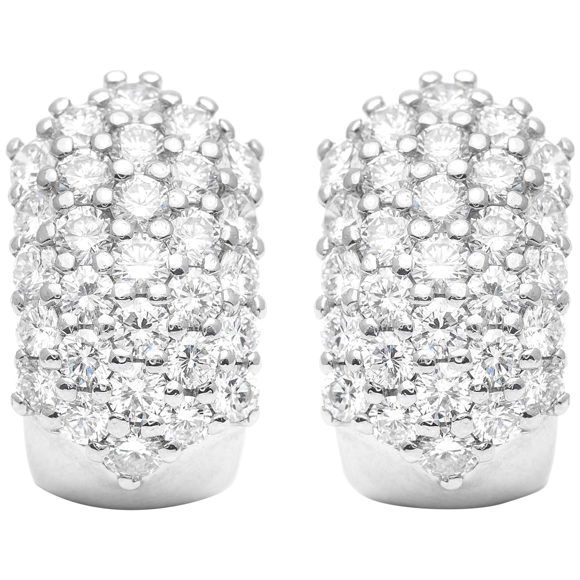 Pave Set 4.64 Carat Diamond Huggie Earrings in 18 Karat White Gold For Sale