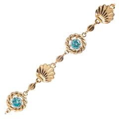 Retro Nautical Motif Blue Zircon Seashell Gold Bracelet