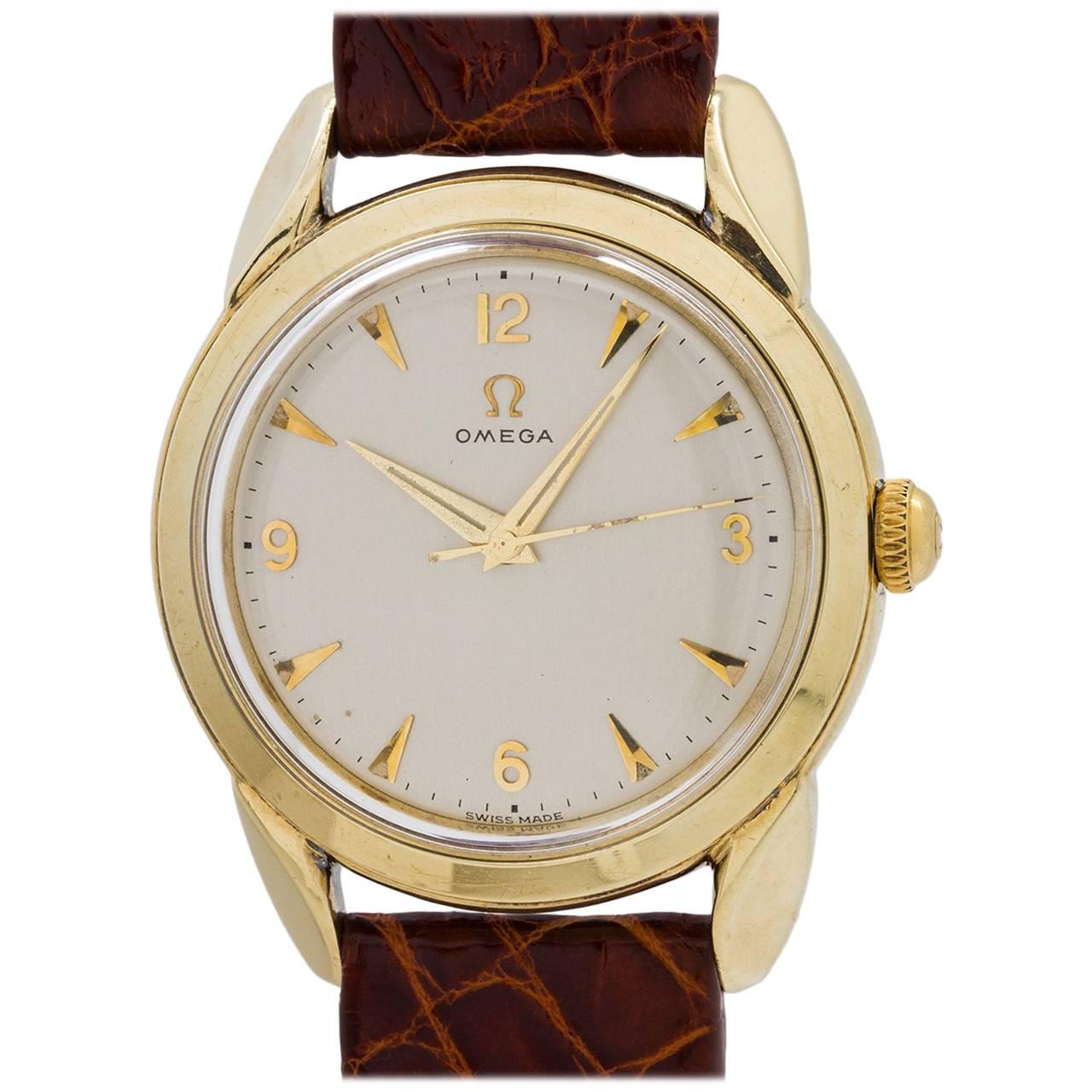 Omega Yellow Gold Stainless Steel Oversize Dress Model Automatic Wristwatch For Sale