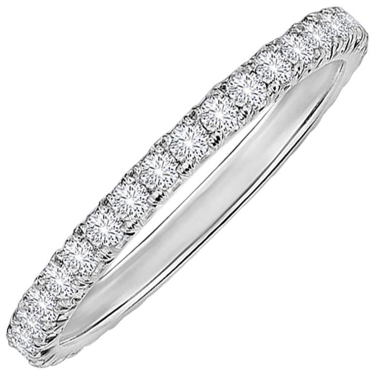 Marisa Perry Three Point Micro Pave Diamond Platinum Eternity Band Ring For Sale
