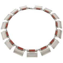 1930s Otto Stüber Unique Art Deco Machine Age Coral Silver Necklace 8