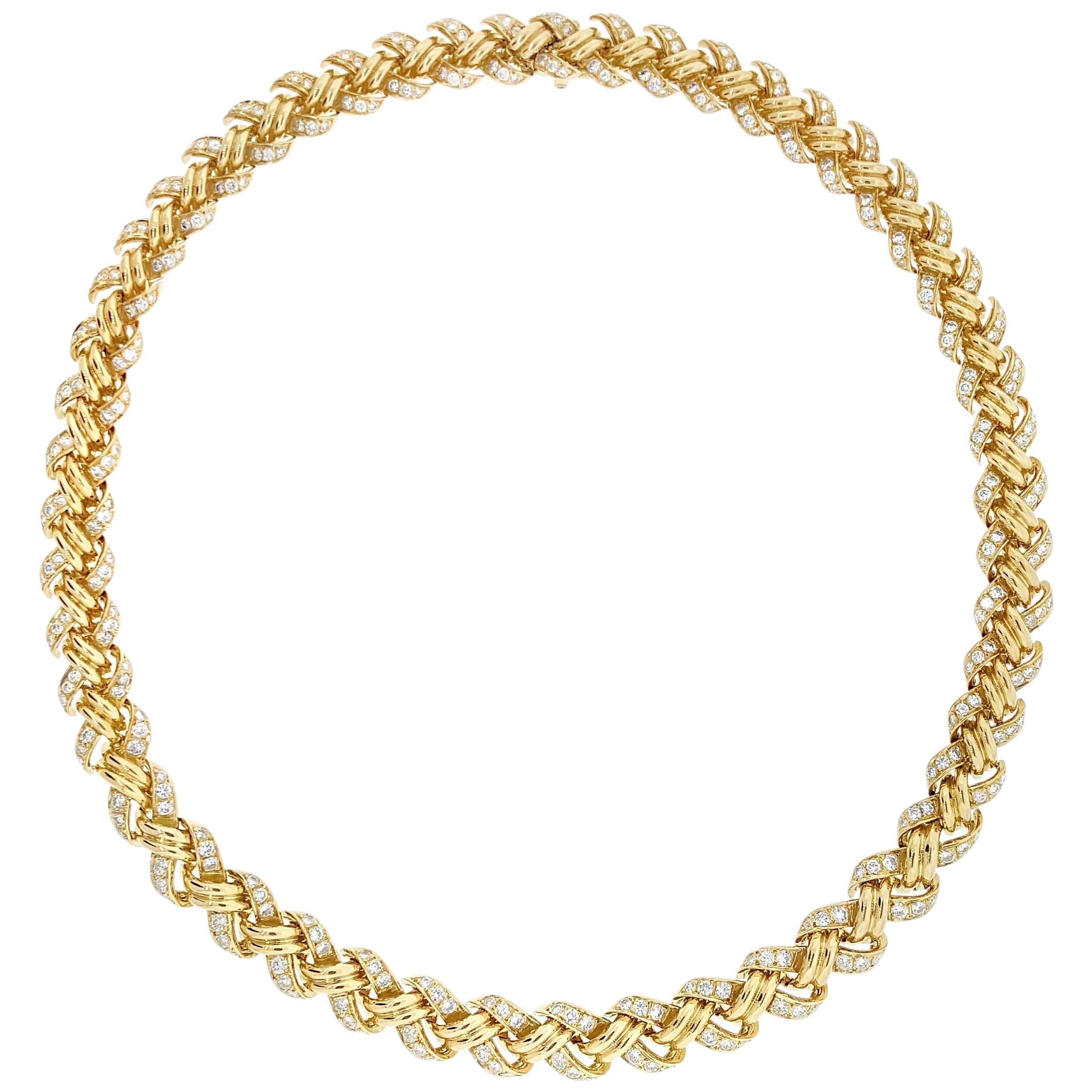 French Diamond Choker Necklace with 10.00 Carats in 18 Karat Yellow Gold