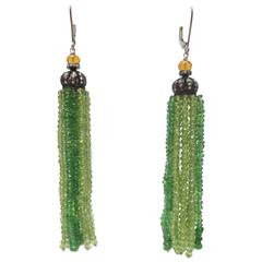 Marina J Tsavorite Peridot Citrine Diamond Silver Tassel Earrings 1