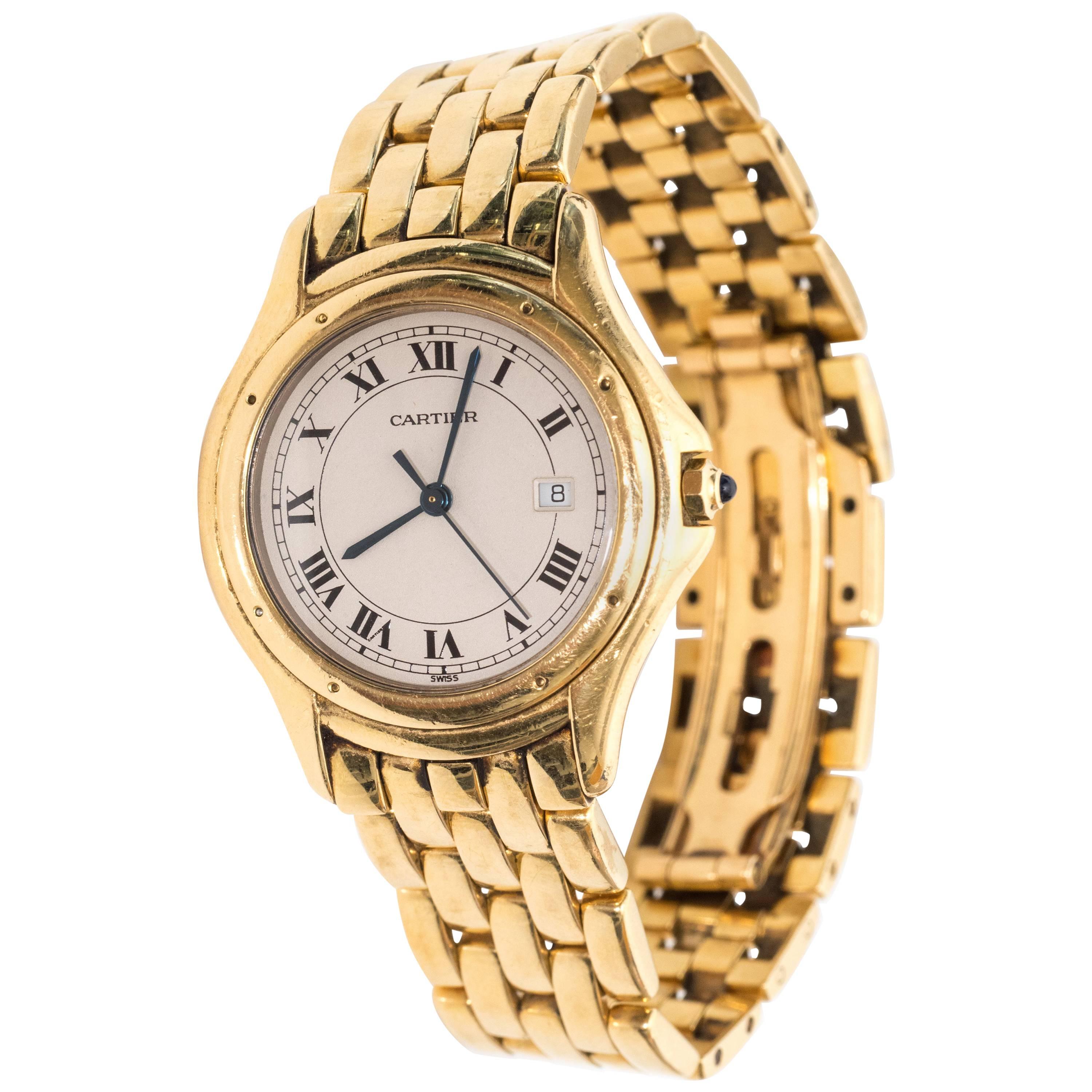 1980s Cartier Cougar 18 Karat Yellow Gold Watch