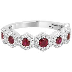 Ruby Diamond Halo Gold Band Ring 12