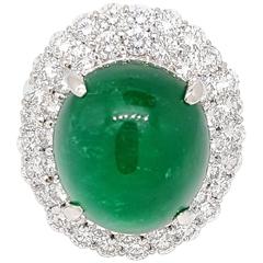 24 Carat Emerald Cabochon Ring with 4.50 Carat of Diamonds in Platinum 11