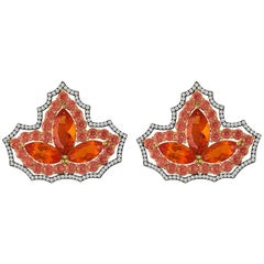 Extraordinary Mexican Opal, Orange Sapphires, Diamond Earrings in 18 Karat Gold 3
