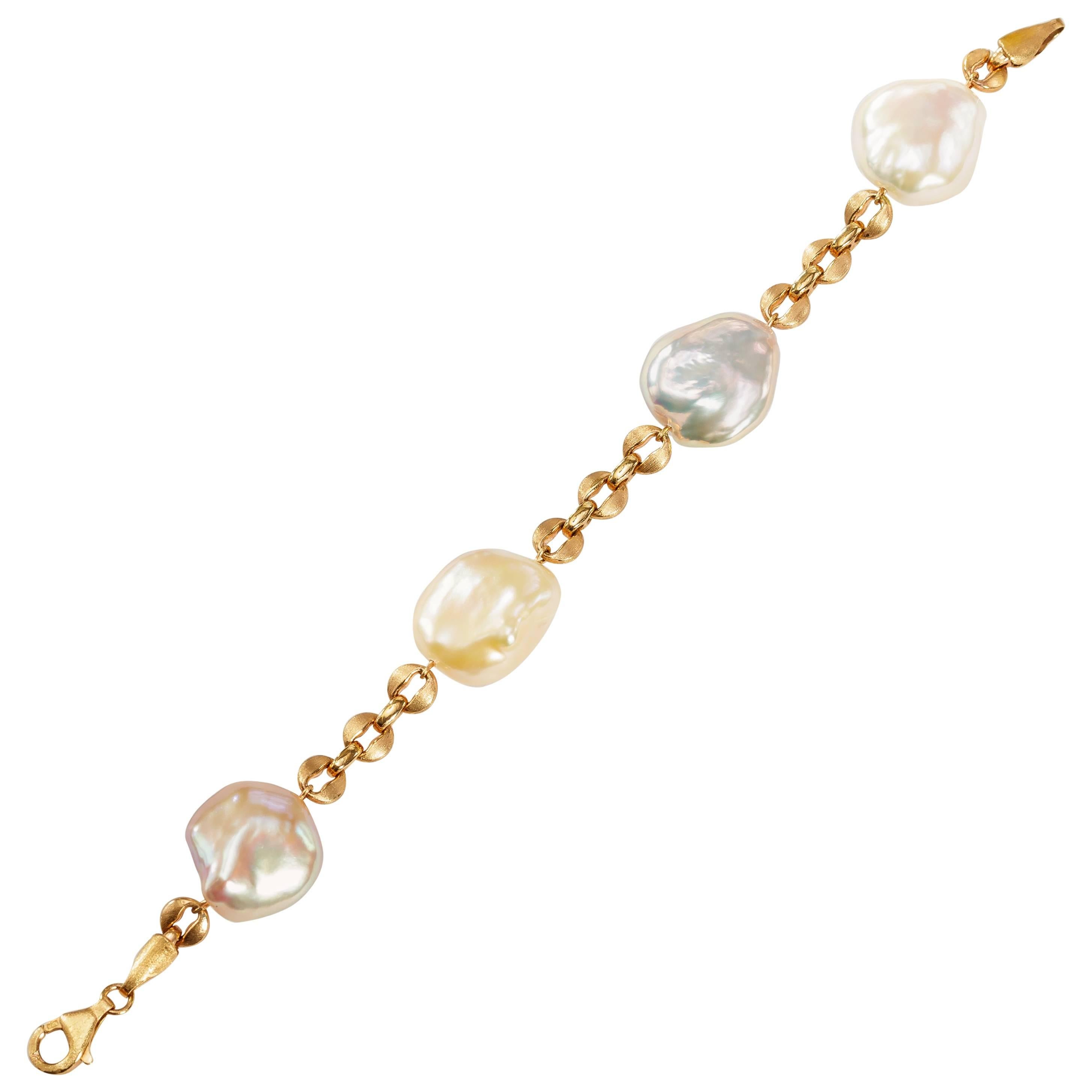 Yvel Freshwater Keshi Pearl and 18 Karat Rose Gold Chain Bracelet For Sale