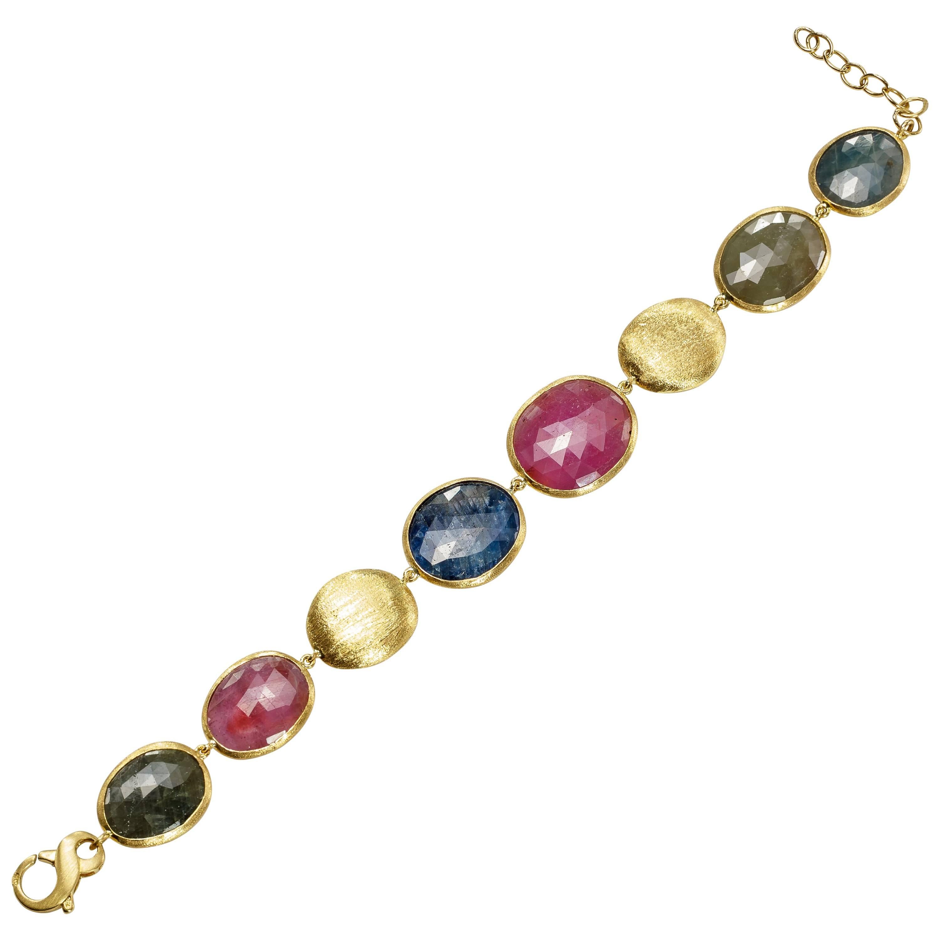 Yvel Multicolored Sapphire Bracelet 18 Karat Yellow Gold 60.00 Carats For Sale