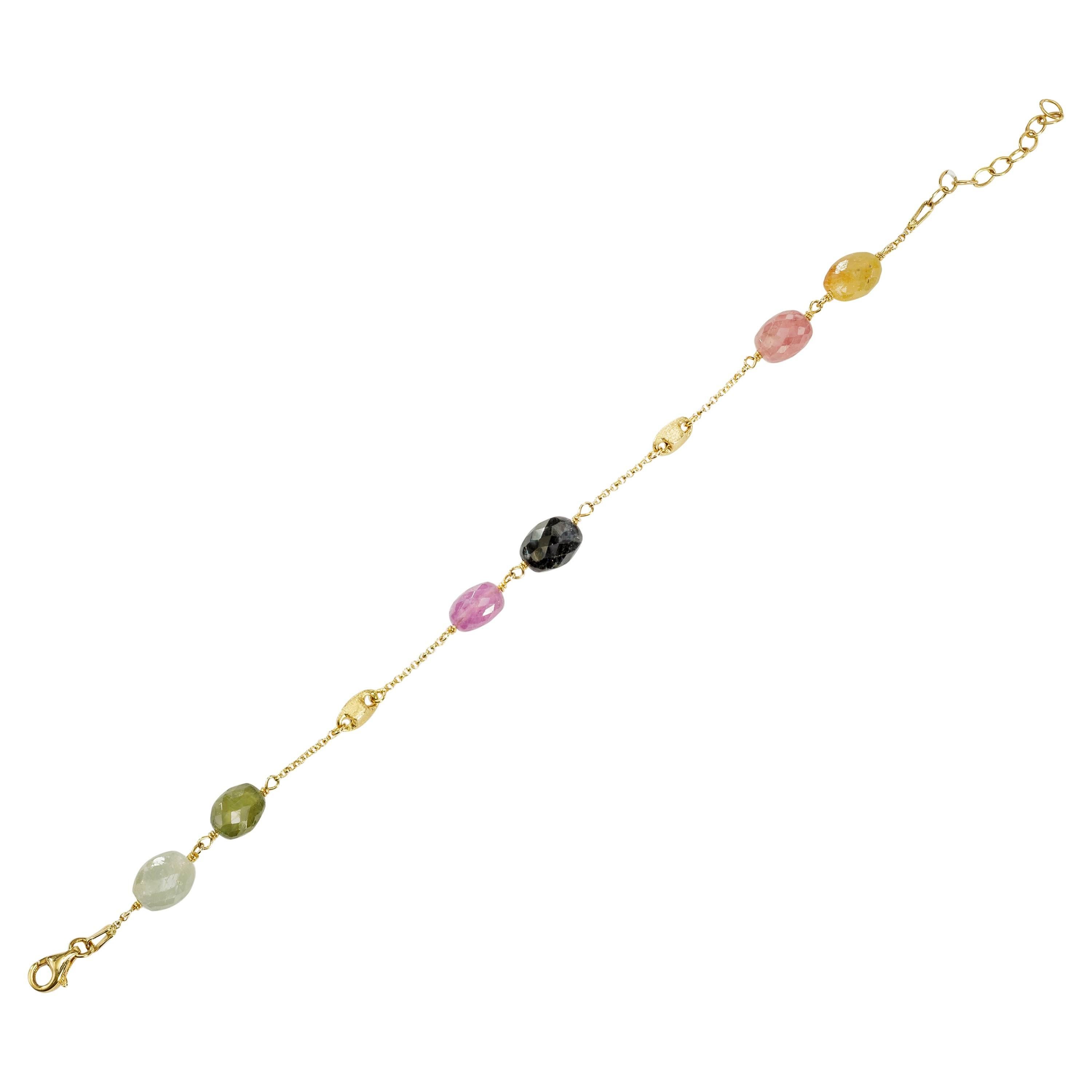 Yvel Multicolored Sapphire Beaded Rose Cut Bracelet 18 Karat Yellow Gold  For Sale