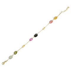 Yvel Multicolored Sapphire Beaded Rose Cut Bracelet 18 Karat Yellow Gold 