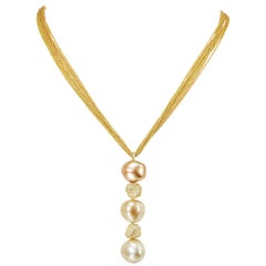 Yvel South Sea Baroque Pearl and Diamond Necklace 18 Karat Yellow and Rose Gold 