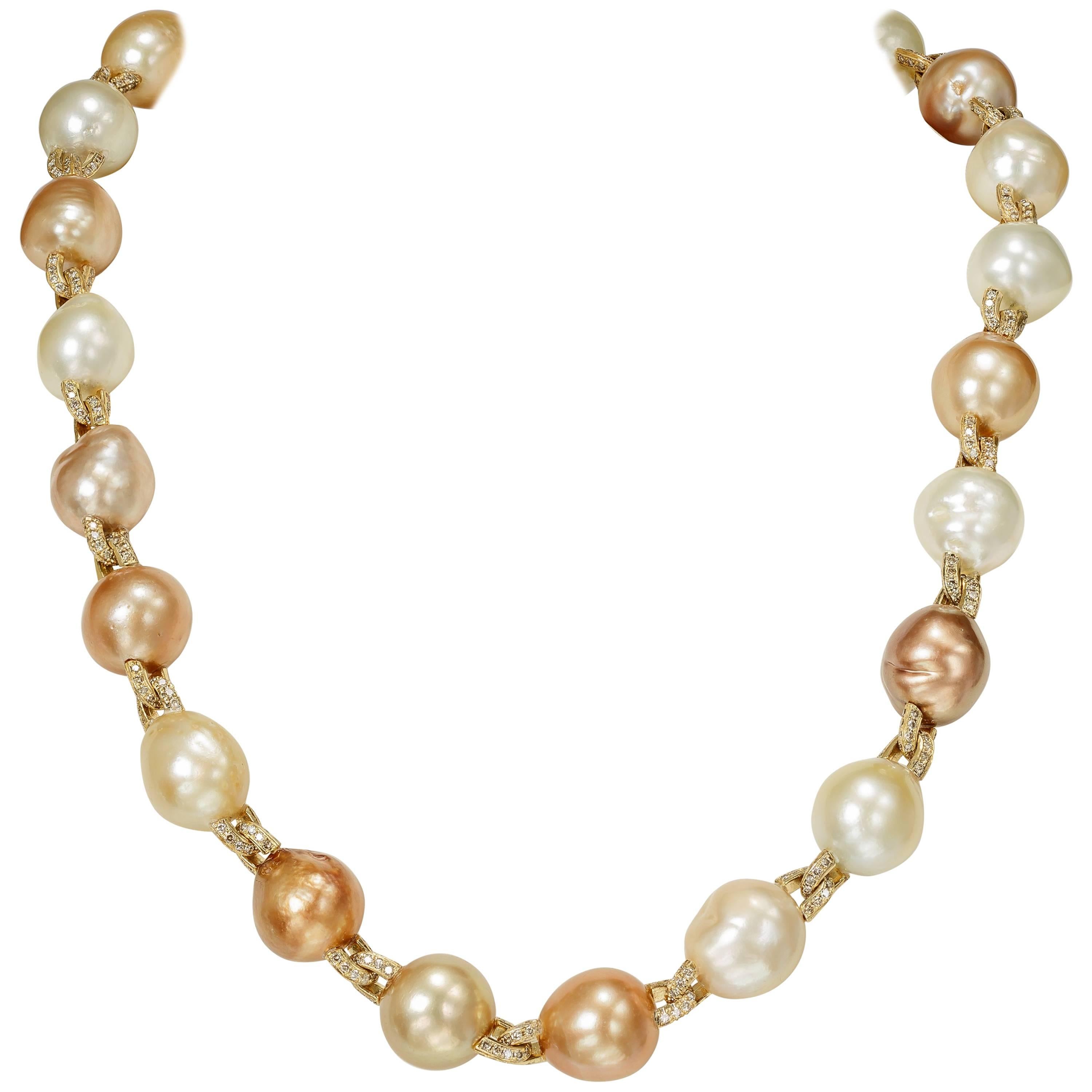 Yvel Baroque Pearl and Diamond Necklace 18 Karat Yellow Gold 4.14 Carat For Sale