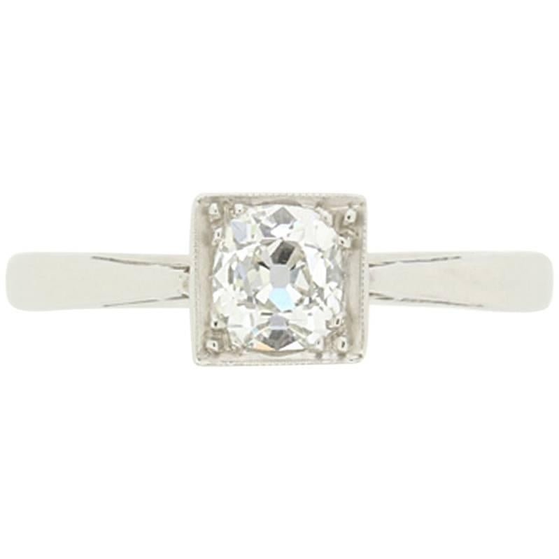 Art Deco Cushion Cut Diamond Solitaire Engagement Ring, circa 1920s