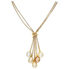Yvel Pearl Cognac Diamond Yellow Sapphire Necklace 18k Yellow Gold 10.83 Carat