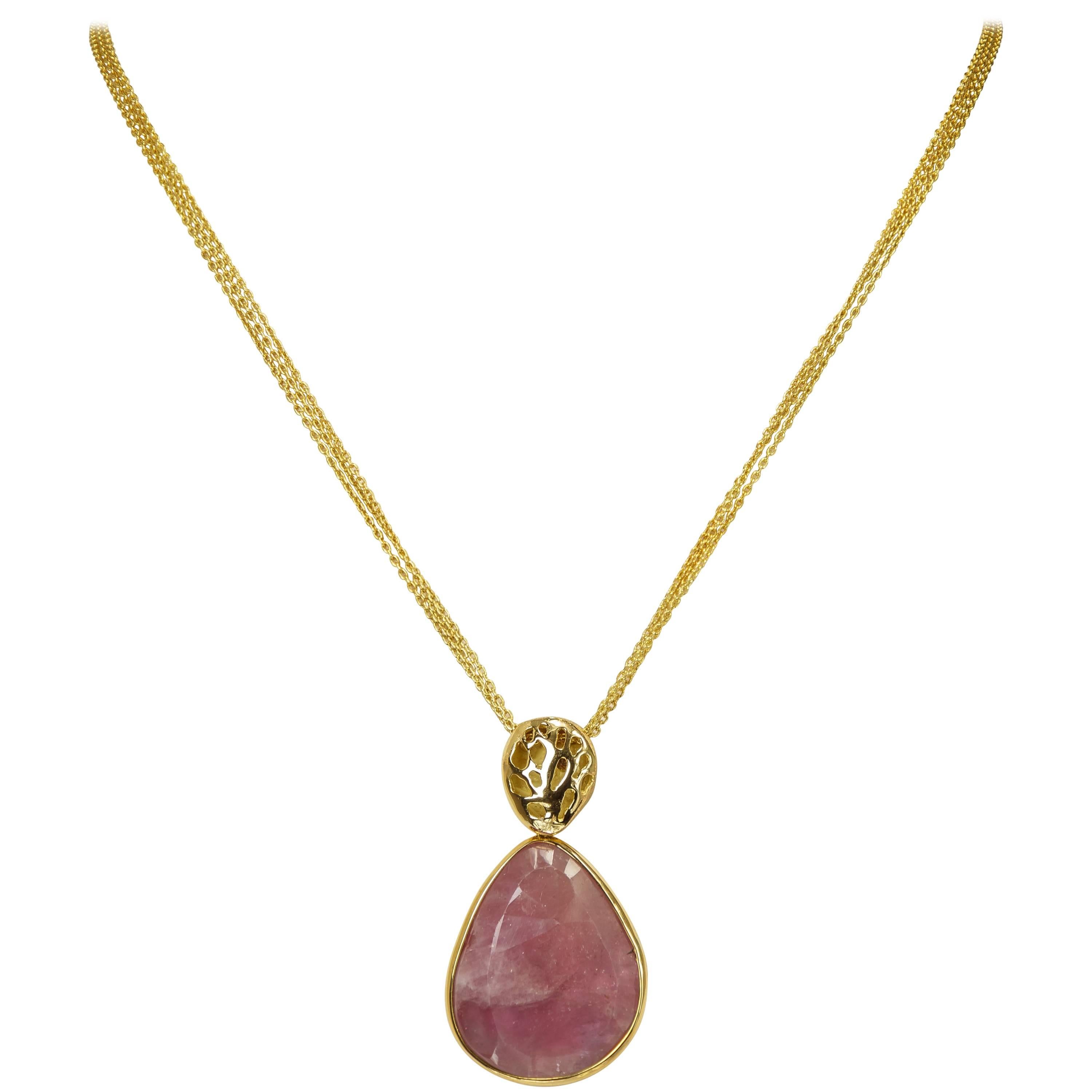 Yvel Natural Colored Sapphire Pendant Necklace 18 Karat Yellow Gold  29.50 Carat For Sale