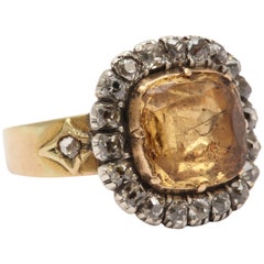 Antique Georgian Hallmarked 1816 Year Yellow Topaz Diamond Ring