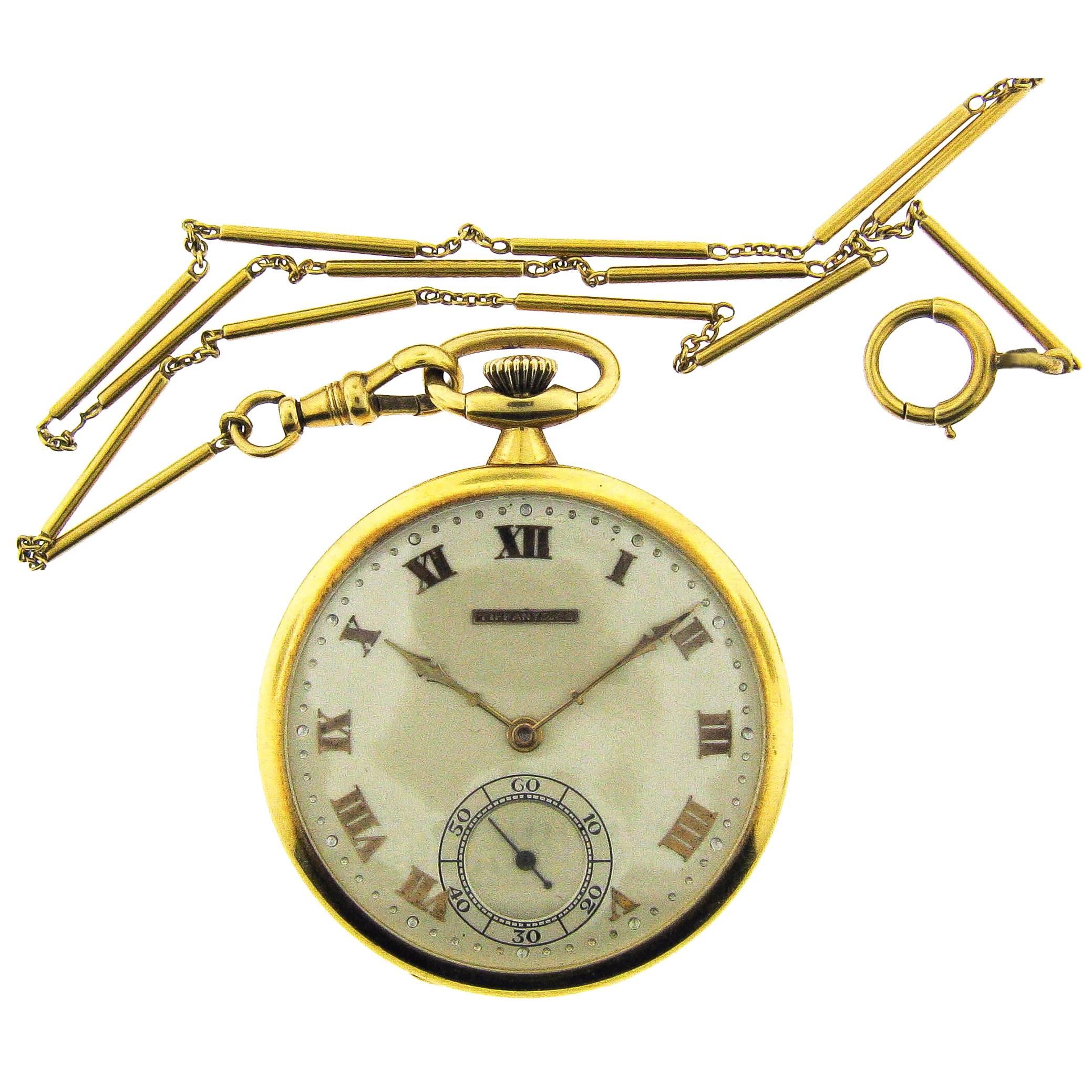 18 Karat Yellow Gold Tiffany & Co. Pocket Watch with Chain