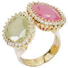 Yvel Pink and Green Sapphire Ring Diamonds and 18 Karat Gold 1.68 Carat R-2-SA 